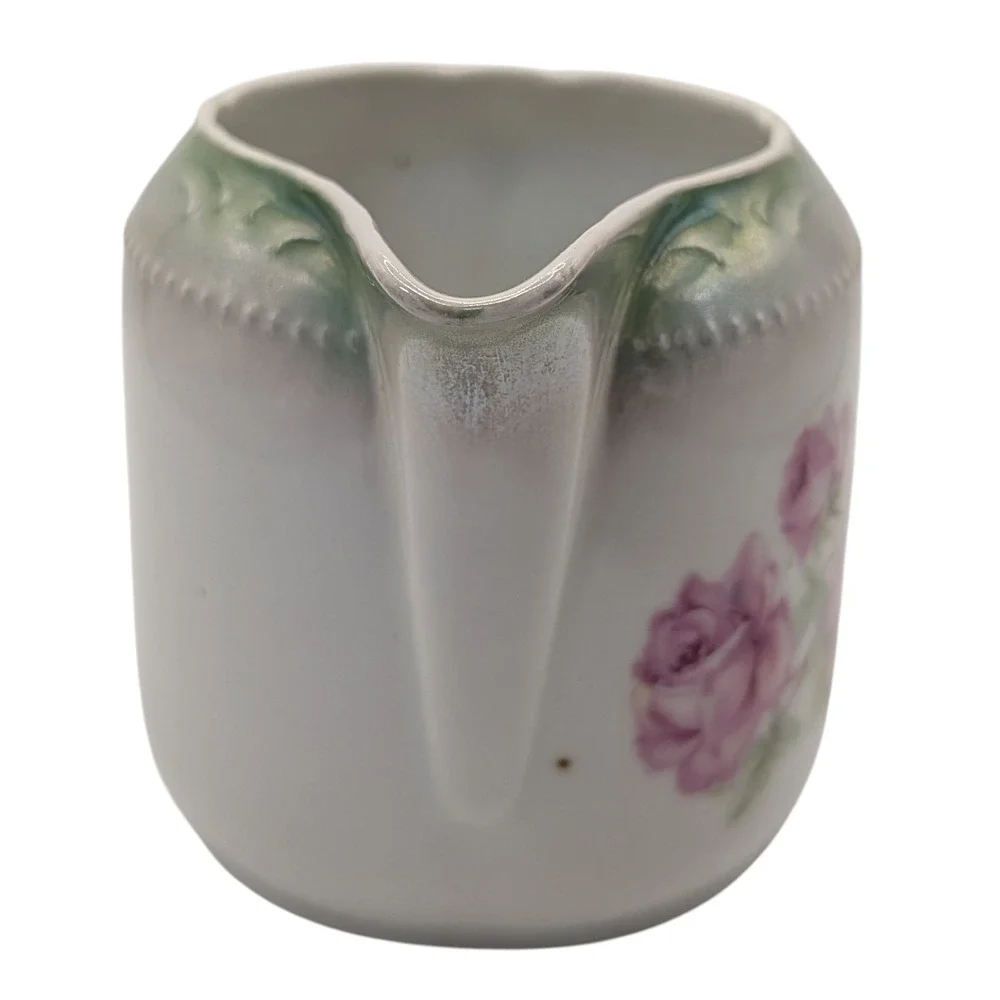 Vintage Creamer Pitcher Pink Flowers Roses‎ Hand Painted Germany Textured Dots
